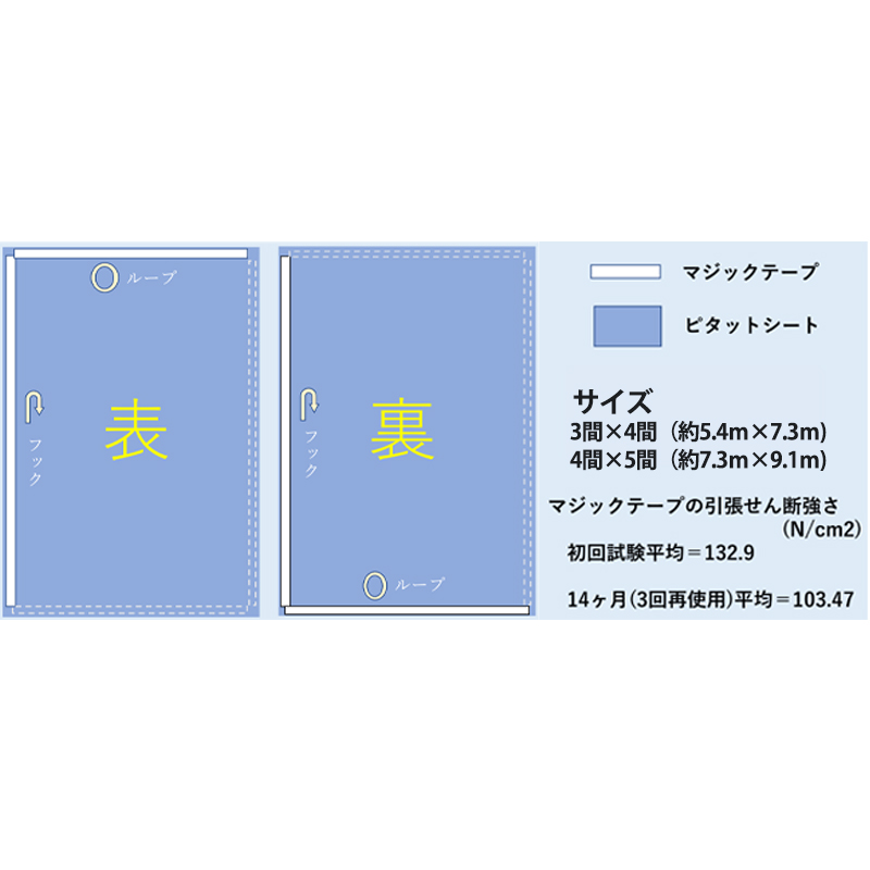 ピタットシート ブルーシート マジックテープ付き 3間×4間