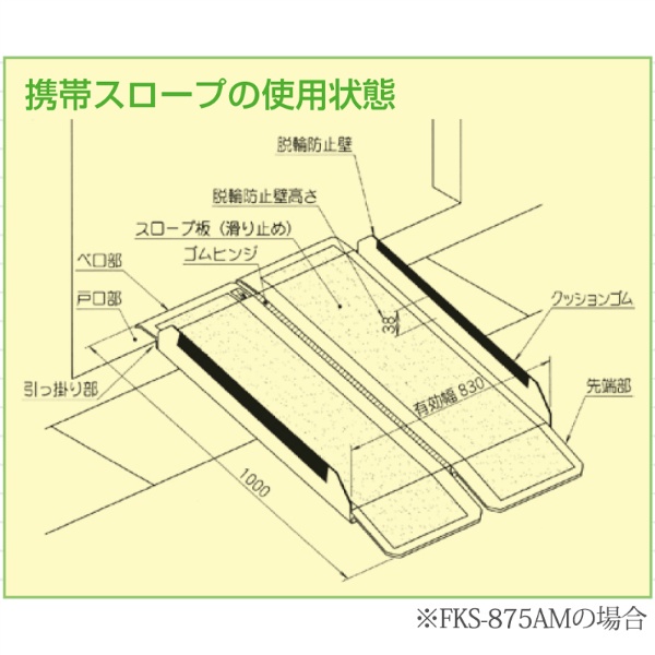 アルミスロープ 二つ折り 携帯スロープ 875mm×842mm×60ｍｍ FKS-875AM 段差スロープ