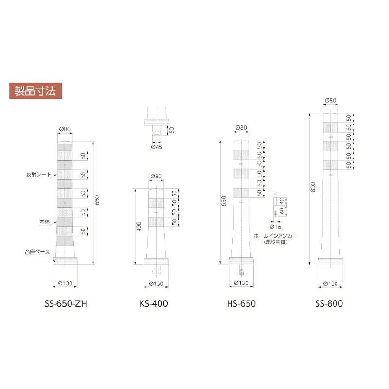 ガードコーン H650mm 小径台座(φ130) 全面反射仕様 KS-650-ZH ポストコーン 車線分離標 ニッタ加工 NITTA