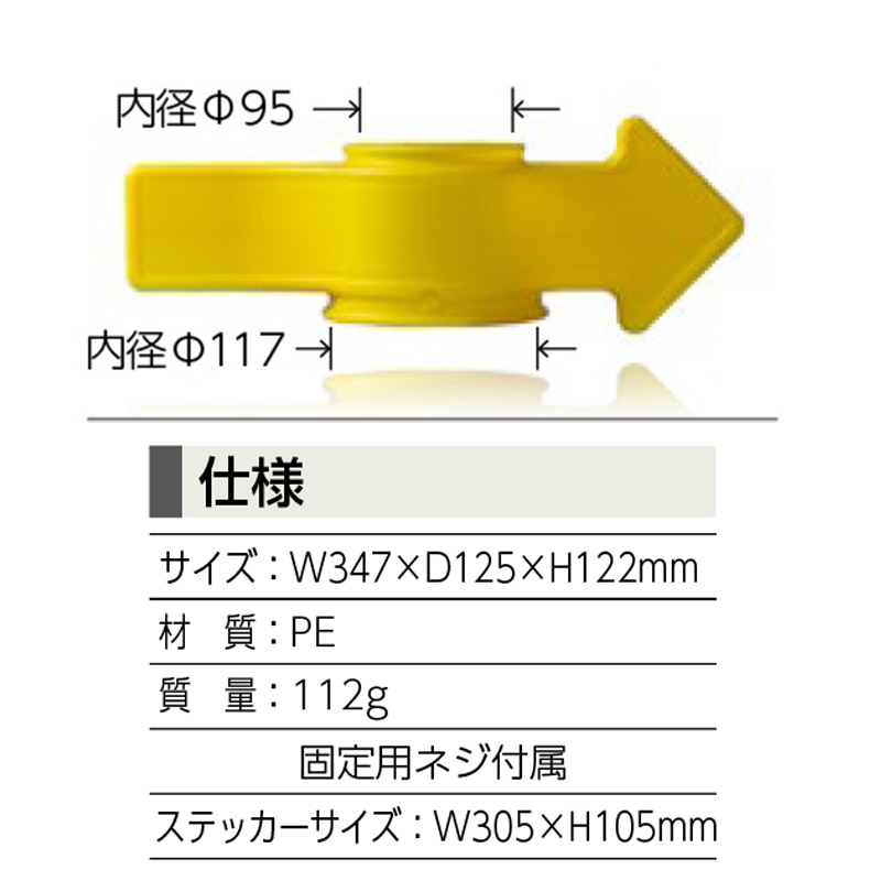 コーンアロー 両面表示 W347mm×D125mm×H122mm カラーコーン 差し込み標識 誘導 案内表示板 つくし工房