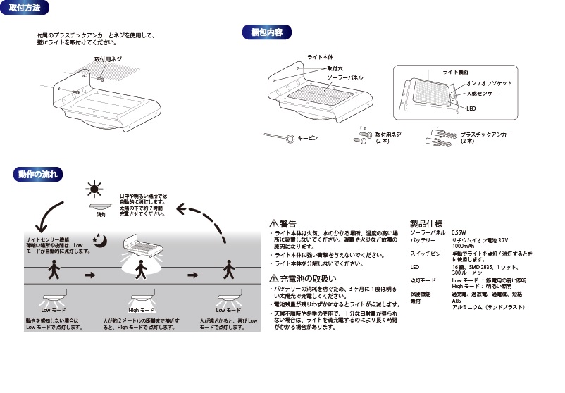 【マグネット取付タイプ】 ソーラーモーションライト AR-1499 300ルーメン 人感・明暗センサー付き 屋外用ソーラー照明 アラオ ARAO