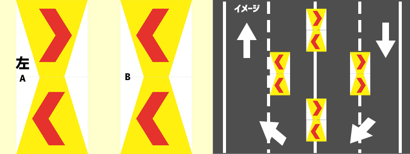 コーンカバー  【左シェブロン】 多言語タイプ プリズム高輝度反射 【両面タイプ】 KKB-JED-30L コーン用標示カバー