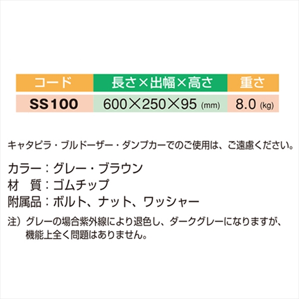 【100mm段差用】セフティスロープ ～6t車まで対応  W600mm×D250mm×H95mm 8.5kg SS-100 ブラウン 歩行者・車両兼用 段差解消スロープ 静音 ゴムチップ製 長寿命 バリアフリー ミスギ