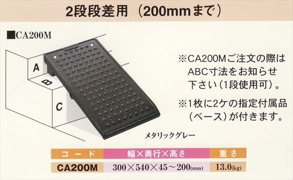 2段段差用200mmまで】キャスコーナー M級 ～8t車まで対応 W300mm×D540mm×H45～200mm 13.0kg CA-200M  メタリックグレー 歩行者・車両兼用 段差解消スロープ ノンスリップ表面加工 焼付塗装 ダクタイル鋳鉄製 長寿命 バリアフリー ミスギ｜保安用品のプロショップメイバン  ...