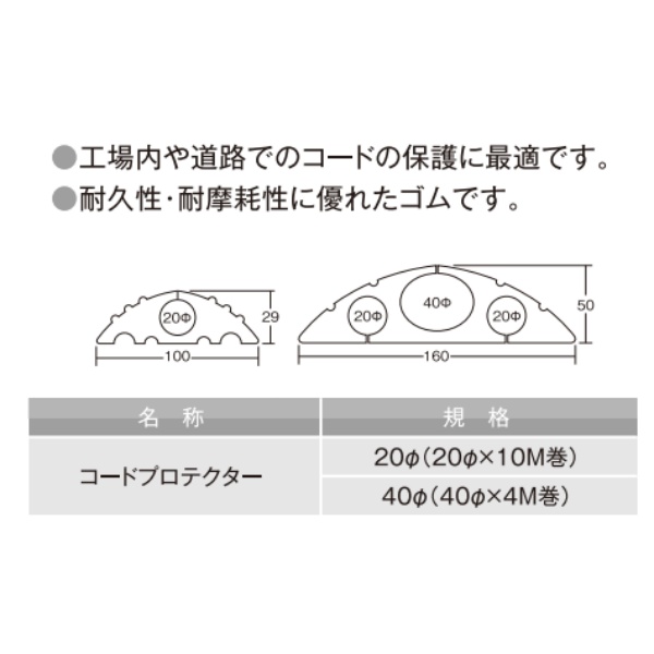 コードプロテクター Φ20用 W100mm×H29mm×10m巻 AR-1521 ゴム製ケーブルモール 断線防止 アラオ ARAO