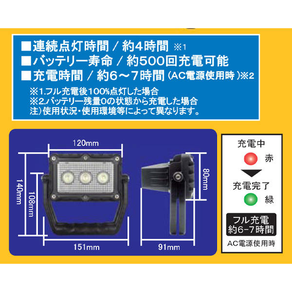 ミニ充電式サンダービーム　ＬＥＤ投光器　9W　LED-J9