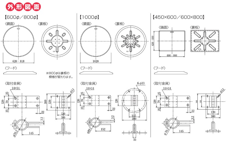 クリスマスツリー特価！ 角型カーブミラーステンレス製 Ｚ 縦600mm×横800mm 道路反射鏡 設置基準合格品 ナック ケイ エス 