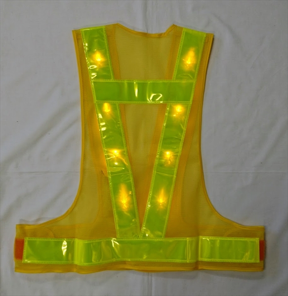 安全ベスト 黄色LED付 黄/黄 テープ幅60mm 背面∀型 LED-YL-Y