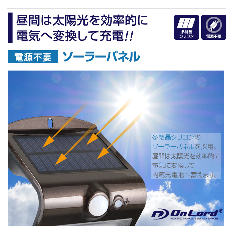 ソーラー充電式　センサーウォールライト　2.8W メタリックブラウン マグネット付き OL-305D
