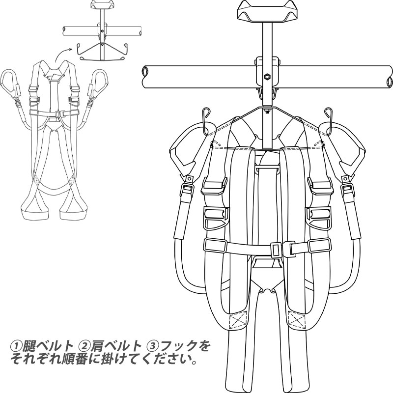 【1ケース12個入】フルハーネス用ハンガー　安全ラック　ヘルメット台座付き　単管取付タイプ