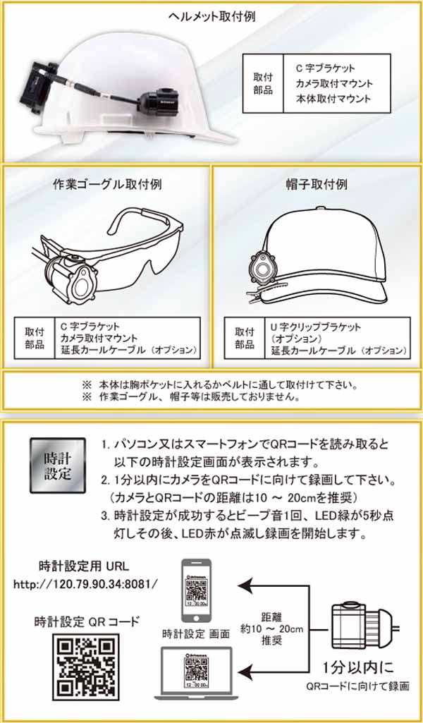 ヘルメット装着型ウェアラブルカメラ 760mm×790mm×28mm Driveman SP-10 HD720P(1280×720) 防水防塵IP56相当 ハイビジョン録画 25fps 専用microSDカード付属 連続9時間録画