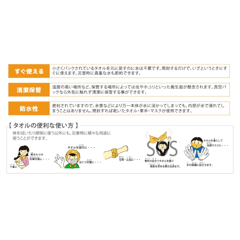 【1箱100個入】SOS真空タオルセット SK-3L 備蓄 防災 被災 避難 会社 足立織物