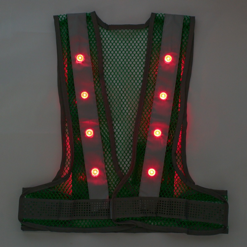 メッシュベスト 赤LEDアラベス 紺/シルバー 粗いメッシュ 通気性抜群 高視認性 夜間 工事現場 交通整備 熱中症対策 MBL-LED-DBS-R 三ツ星貿易
