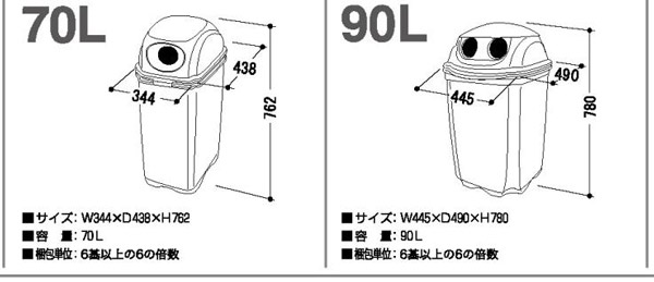 【一般用投入口】6個セットPet Trash透明トラッシュボックス 70リットル イエロー