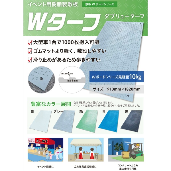 イベント用樹脂製敷板 Wターフ 3×6 910mm×1820mm×厚み8mm  黒