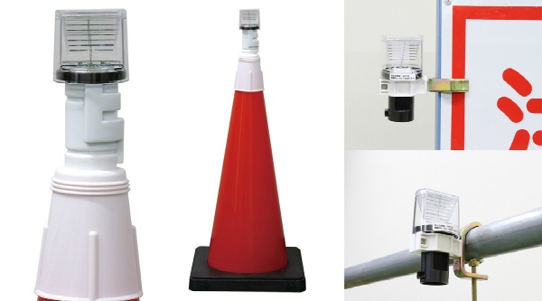 ソーラー式工事灯 クレインスター LE-160 φ67×128mm クリアレンズ 赤色×1灯 緑×1灯 夜間自動点滅機能付