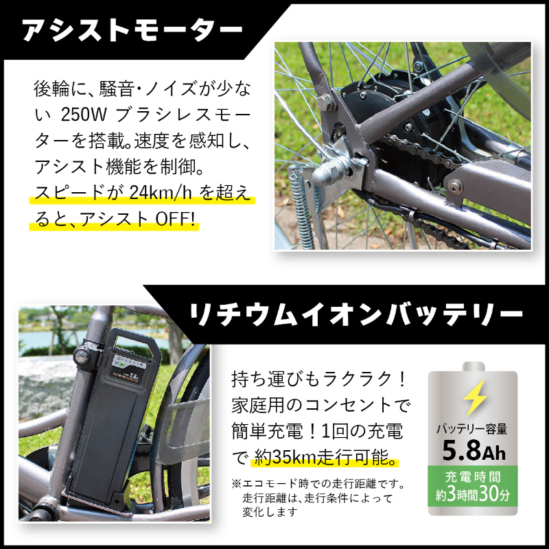 ACTIVEPLIS ノーパンク電動アシストFDB26EB 自転車 ノーパンクタイヤ TSマーク取得 LEDライト 鍵付き 安定 防災 保管 MG-AP26EBN ミムゴ