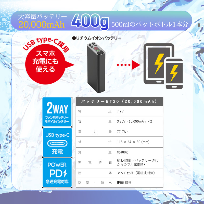 【2026年モデル】クロスファン イーエックス スターターセット Cross-Fan EX40+BatteryKit BT20+チャージングキット40W 80L/秒 冷風ファン -40℃ ペルチェ冷却プレート 9段階切替 20000mAh IP56相当 穴径90φ対応 空調作業服用