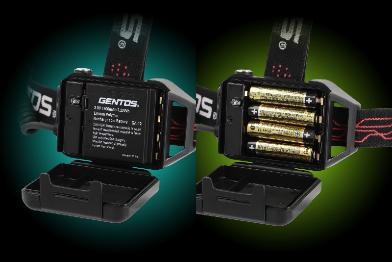 GENTOS LEDヘッドライト GH-101RG 450lm IP66 Gシリーズ 専用充電池 乾電池兼用/USB充電 フォーカスコントロール ワイド・スポット無段階調整 ジェントス
