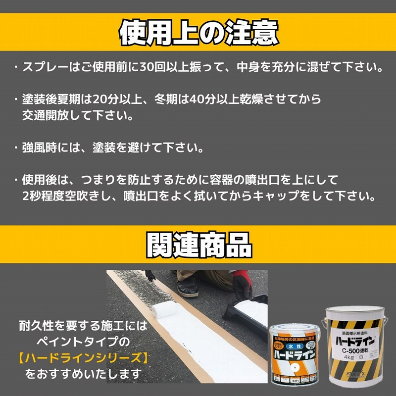 【白】ハードライン スプレーEasy 400ml 塗面積65~80m 油性 速乾 太線・細線兼用 アスファルト コンクリート 道路・駐車場線引き用 白線 区画線 アトムハウスペイント