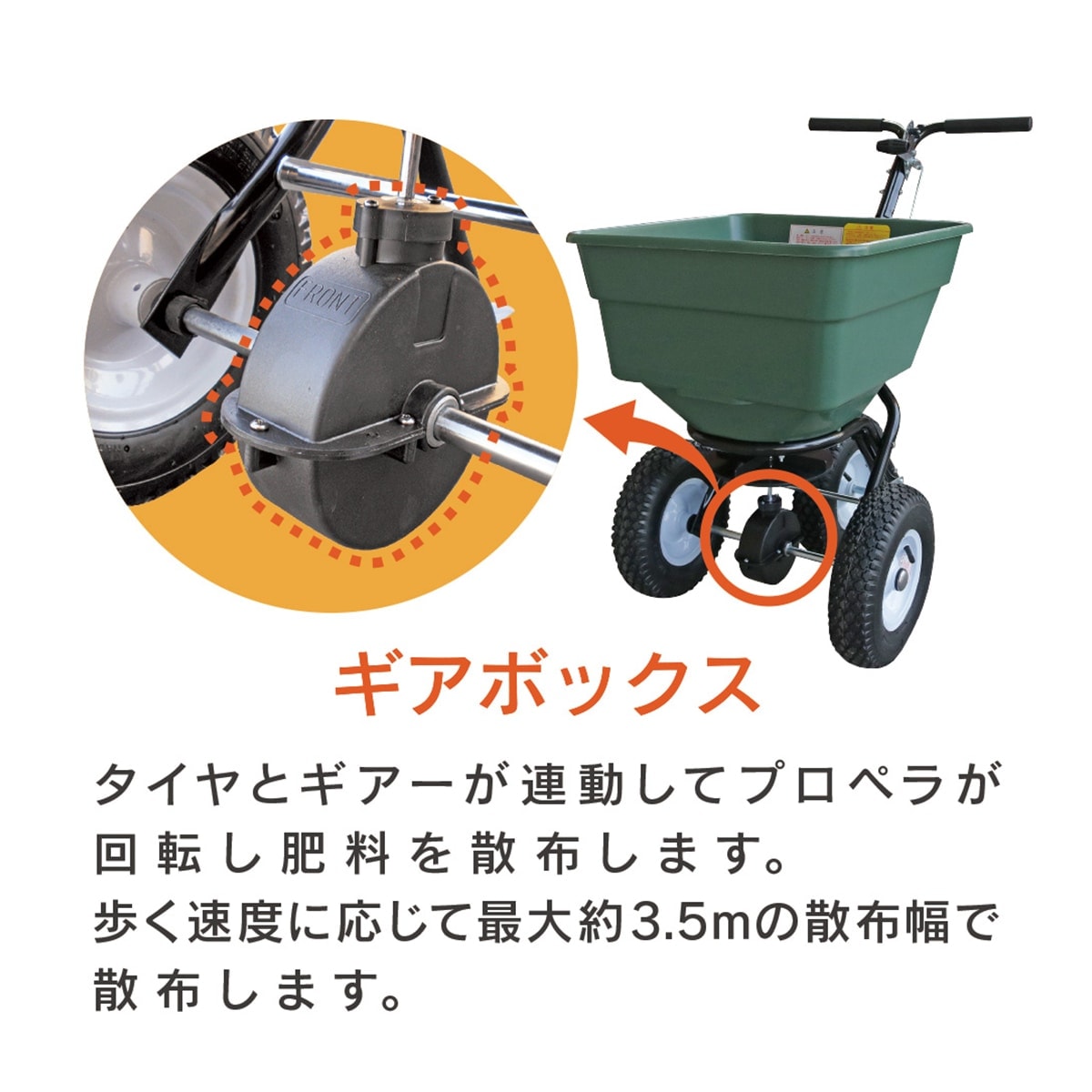 手動散布機 3輪タイプ 撒きざんまい 幅550mm×長さ900mm×高さ910mm 肥料 顆粒 粉 鶏ふん 農業 ガーデニング KT-603H 和コーポレーション