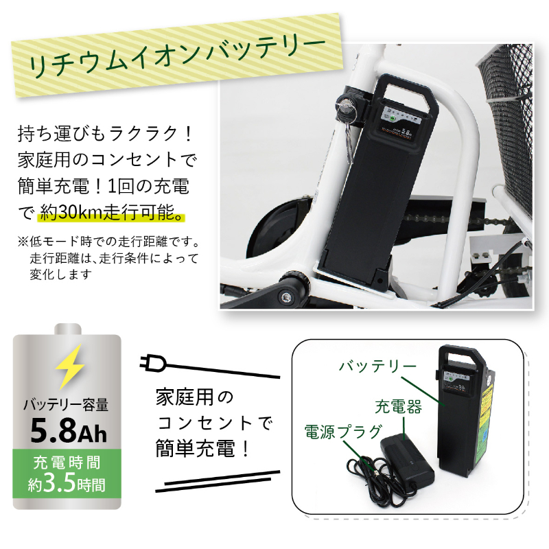 【ホワイト】E-PARTON ロータイプ電動アシスト三輪自転車 TSマーク取得 LEDライト 鍵付き 安定 防災 保管 BEPN18-WH ミムゴ