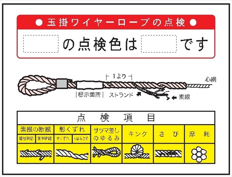 建設機械関連標識 【玉掛ワイヤーロープの点検】 600mm×900mm WG5B