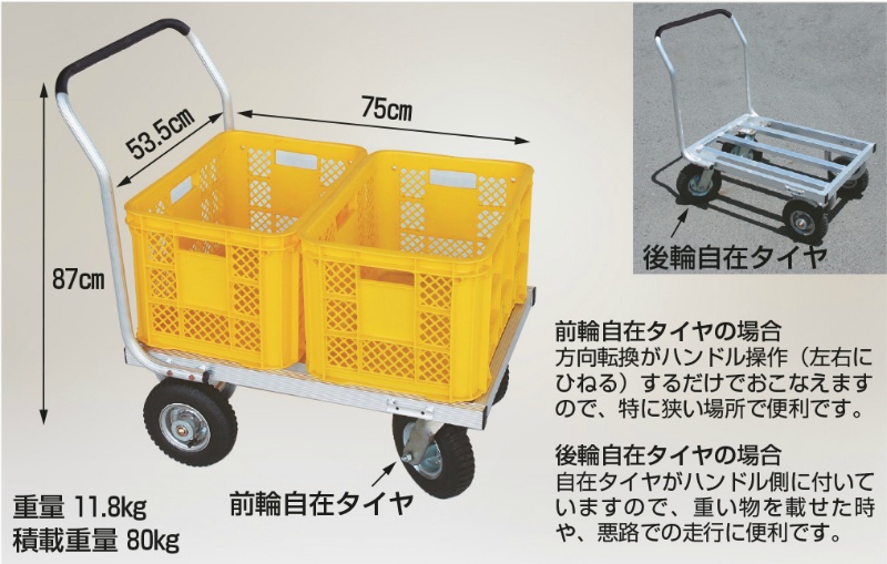 アルミハウスカー 愛菜号 ２輪自在タイプ CHJ-700 収穫台車 コンテナ運搬 農作業 HARAX ハラックス ｜保安用品のプロショップメイバンオンライン