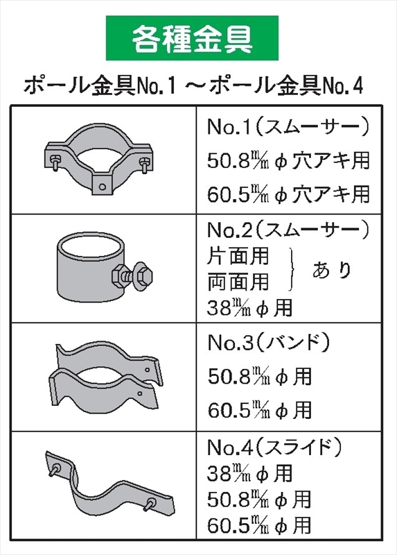 限定版 看板取付スムーサー金具 両面用 φ48.6-50.8mm用 2個セット