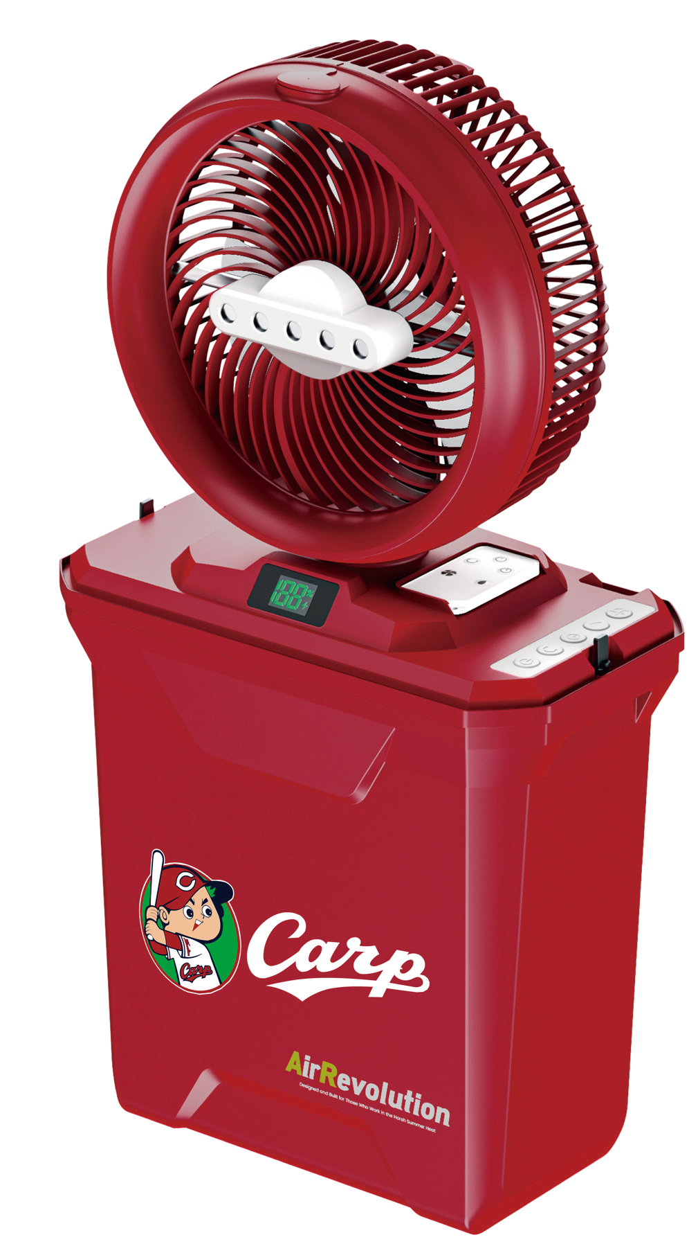 【広島カープモデル】充電式コンパクトミストファン AirRevolution MIST FAN レッド V02-RD 超音波ミスト コードレス タイマー機能 収納時: 高さ334mm×幅317.5mm×奥行178.5mm 約2.7kg アウトドア 作業現場 KMネクスト