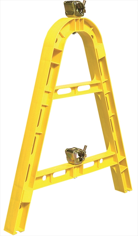 樹脂製単管バリケード W640mm×H800mm×D57mm カラーサインスタンド イエロー 上下クランプ付 48.6φ プラスチック製 バリケード 区画整理 立入制限 誘導