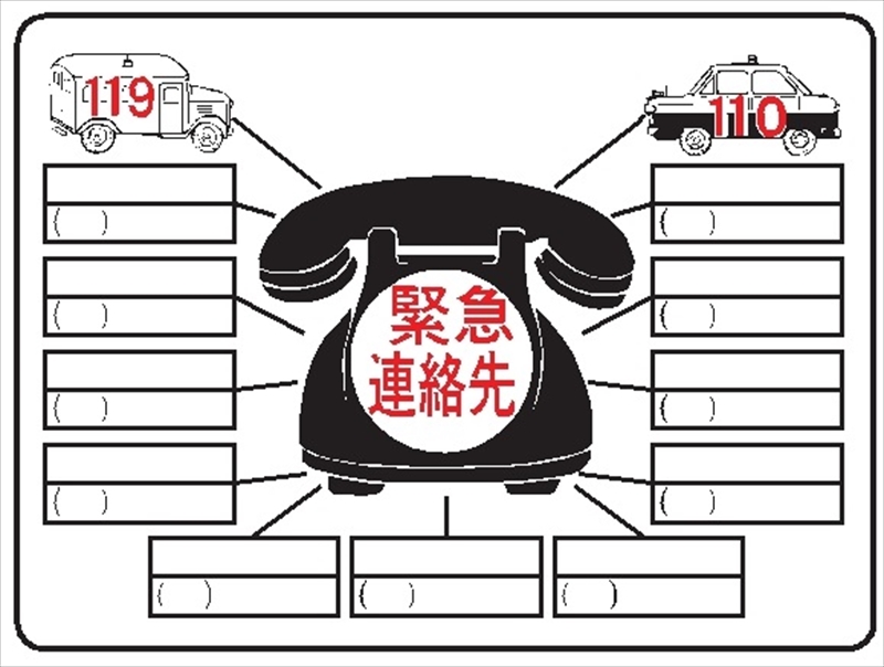イラスト標識 【緊急連絡先】ＷＥ7 450mm×600mm マンガ標識