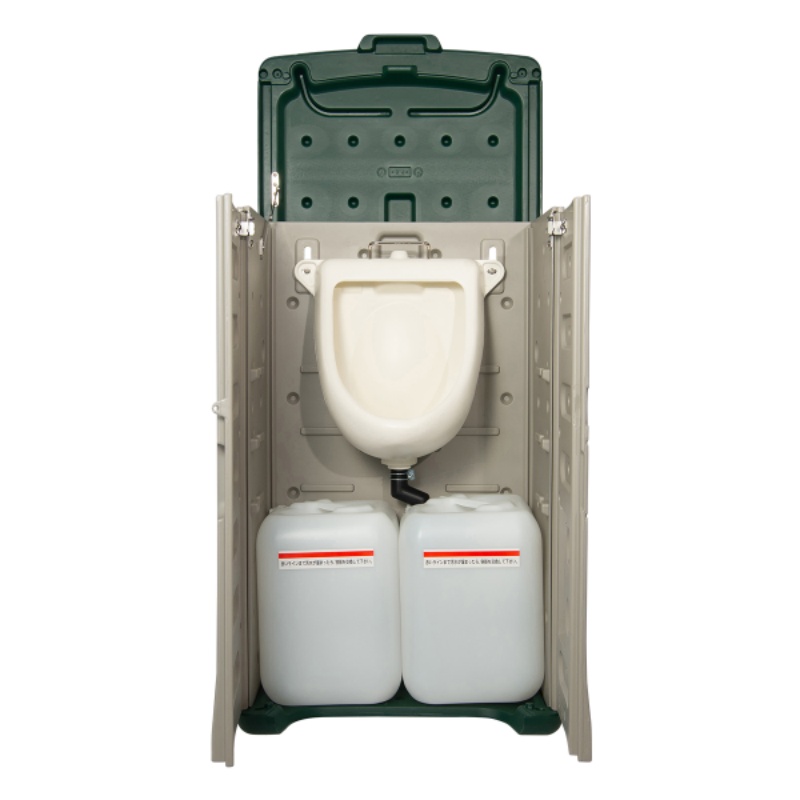収納型ポータブル仮設トイレ W600mm×H1006mm×D410mm 給排水用20Lタンク付属 ポリエチレン製 折りたたみ式 軽量・コンパクト汲み取り式 小便器 ウエスト・アップ