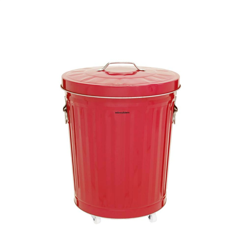 トタン製ダストボックス 屋外用カラーごみ箱 33L Φ355×485mm レッド 367-0341キャスター・蓋付き収納BOX ミヅシマ工業