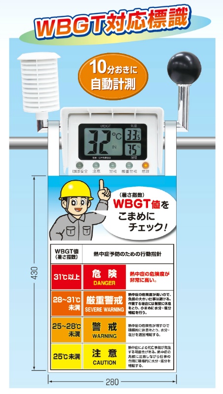 熱中症対策 黒球付熱中症計付熱中症対策標識
