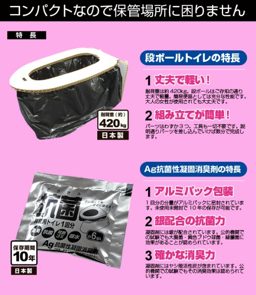 【10個セット】女性用段ボールトイレアルミ凝固剤、汚物袋各５袋付 BR-979