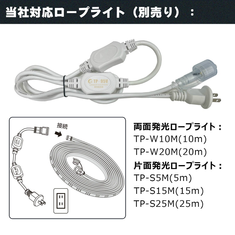 【ロープライト専用/最長50mまで対応】電源コード AC100V6.5A 長さ1.5m 重量200g PVC TP-95V グッドグッズ