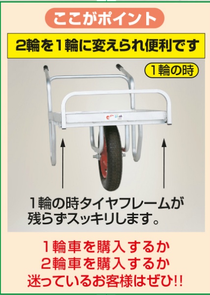 【ストッパー伸縮タイプ】平形2輪車 コン助 アルミ製 エアータイヤ タイヤ取付可能タイプ CN-45DW 荷台長76.5cm～96.5cm 積載重量100kg 農業用二輪車 収穫車 コンテナ・育苗箱 運搬 農作業 HARAX ハラックス