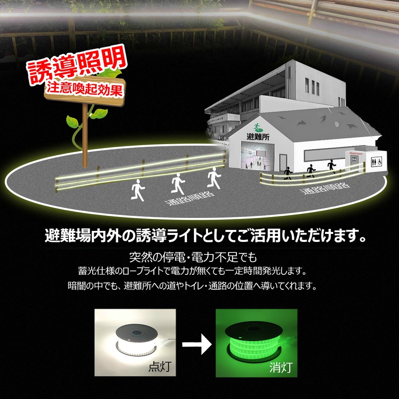 【20m/両面発光】LEDロープライト LEDルミナスリンクライト 約28000lm 約3.84kg 連結可能 最大30m 蓄光タイプ IP65 IK10耐衝撃性 TP-W20M グッドグッズ