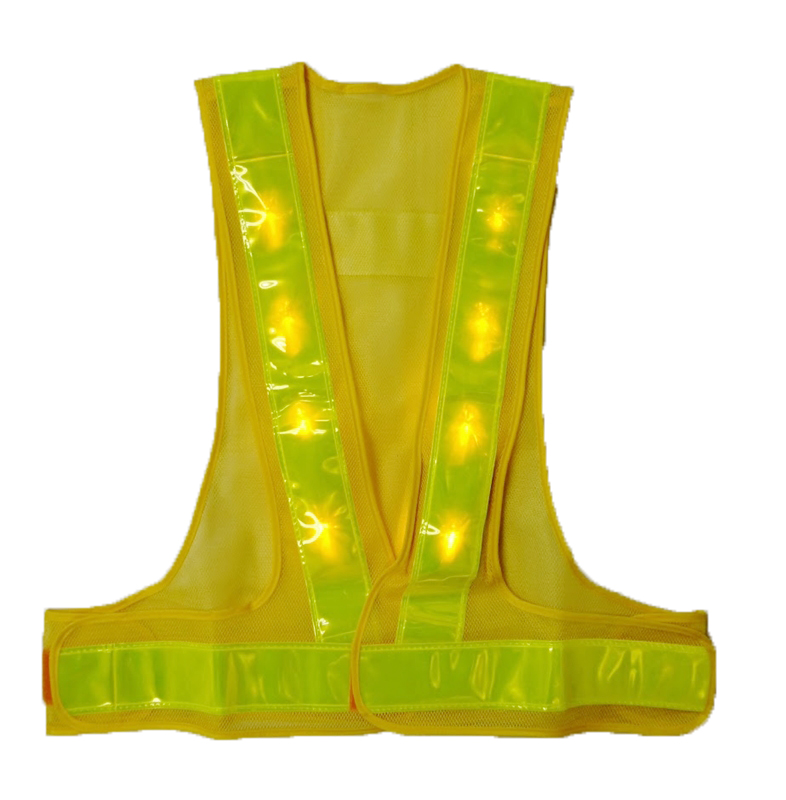 安全ベスト 黄色LED付 紺/黄 テープ幅60mm 背面∀型 LED-BL-Y