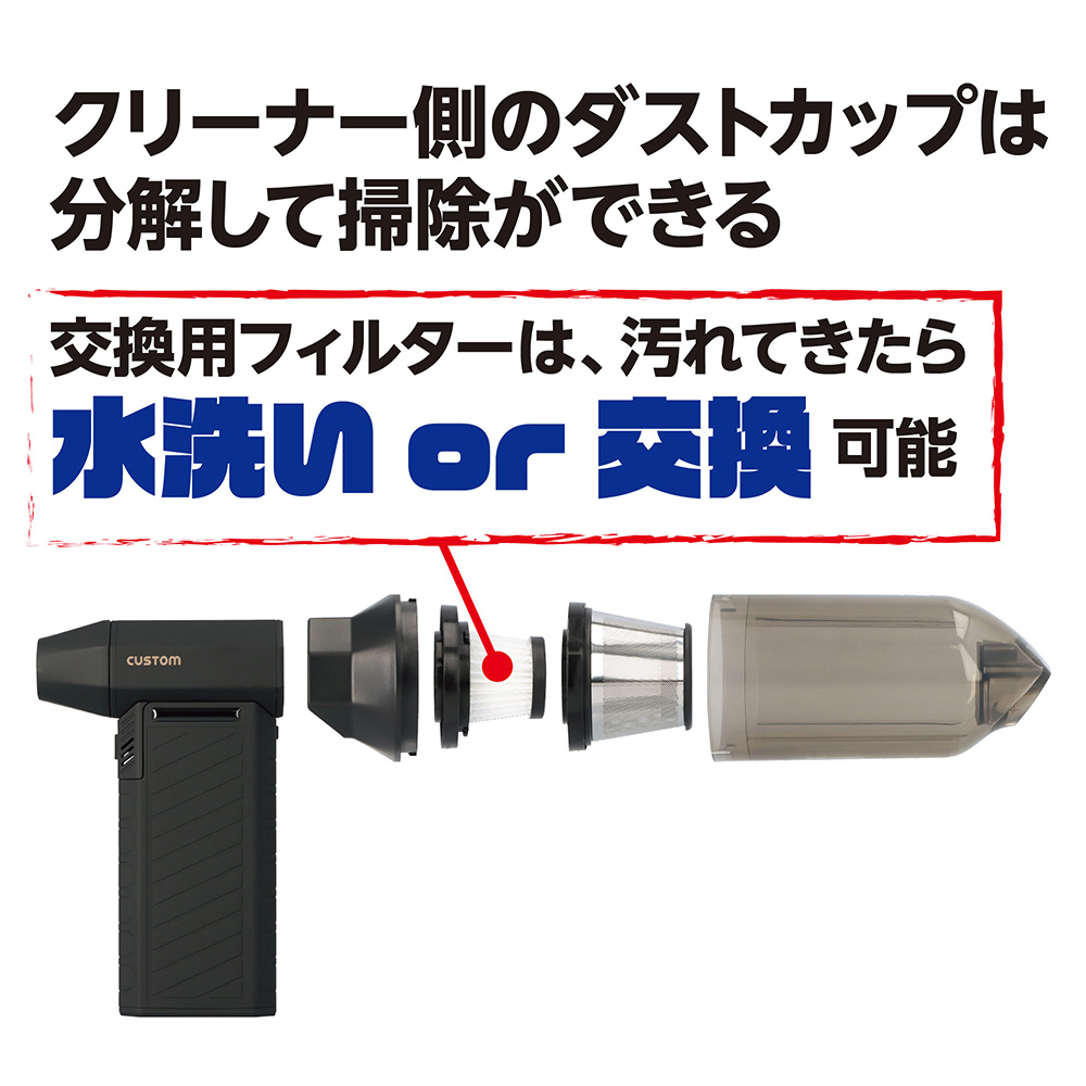 小型ハンディブロワークリーナー  CUSTOM BC-01 W37mm×H150mm×D94mm 最大風速55mm/s