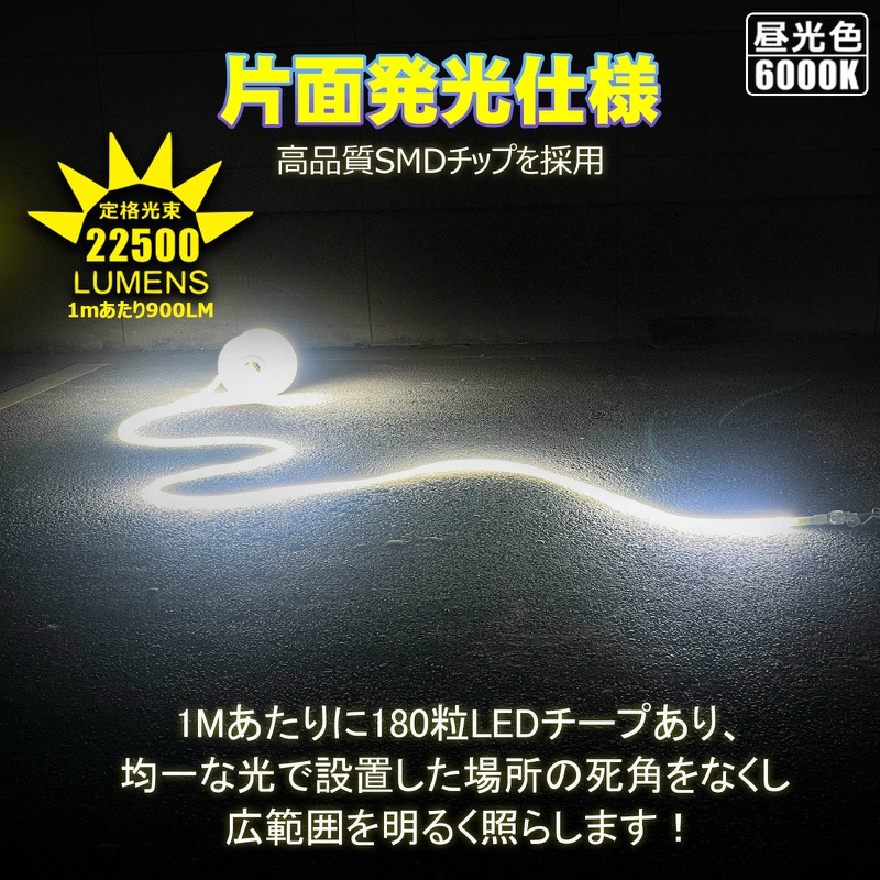 【25m/片面発光】LEDロープライト LEDルミナスリンクライト 約22500lm 約3.9kg 連結可能 最大30m 蓄光タイプ IP65 IK10耐衝撃性 TP-S25M グッドグッズ