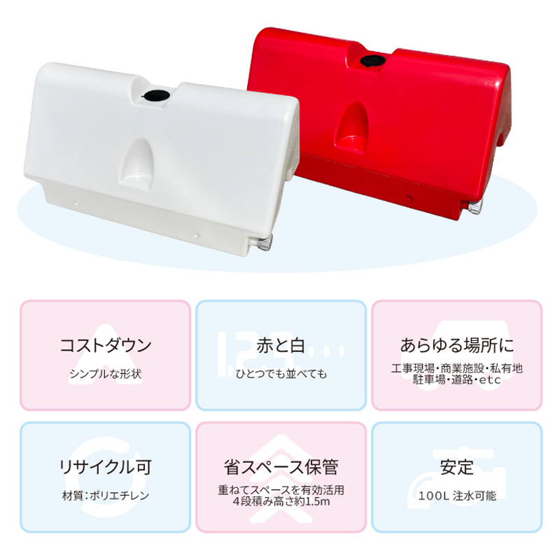 SDガード 100L注水式バリケード H500mm×W1000mm×D500mm 11kg 防護柵 視認性抜群 省スペース リサイクル可 建設現場 土木工事 駐車場 イベント会場 スイコー