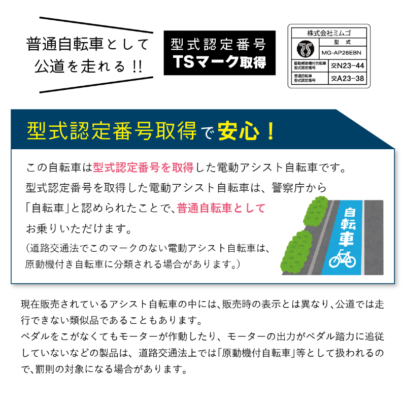 ACTIVEPLIS ノーパンク電動アシストFDB26EB 自転車 ノーパンクタイヤ TSマーク取得 LEDライト 鍵付き 安定 防災 保管 MG-AP26EBN ミムゴ
