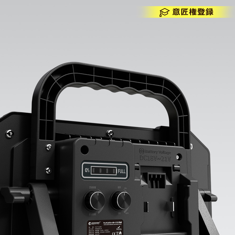 【マキタバッテリー対応】バッテリー着脱式LED投光器 マッチングファイター18V Dual 明るさ最大5800lm 120W IPX4 耐衝撃IK07 現場 防災 キャンプ YC-T120K グッドグッズ