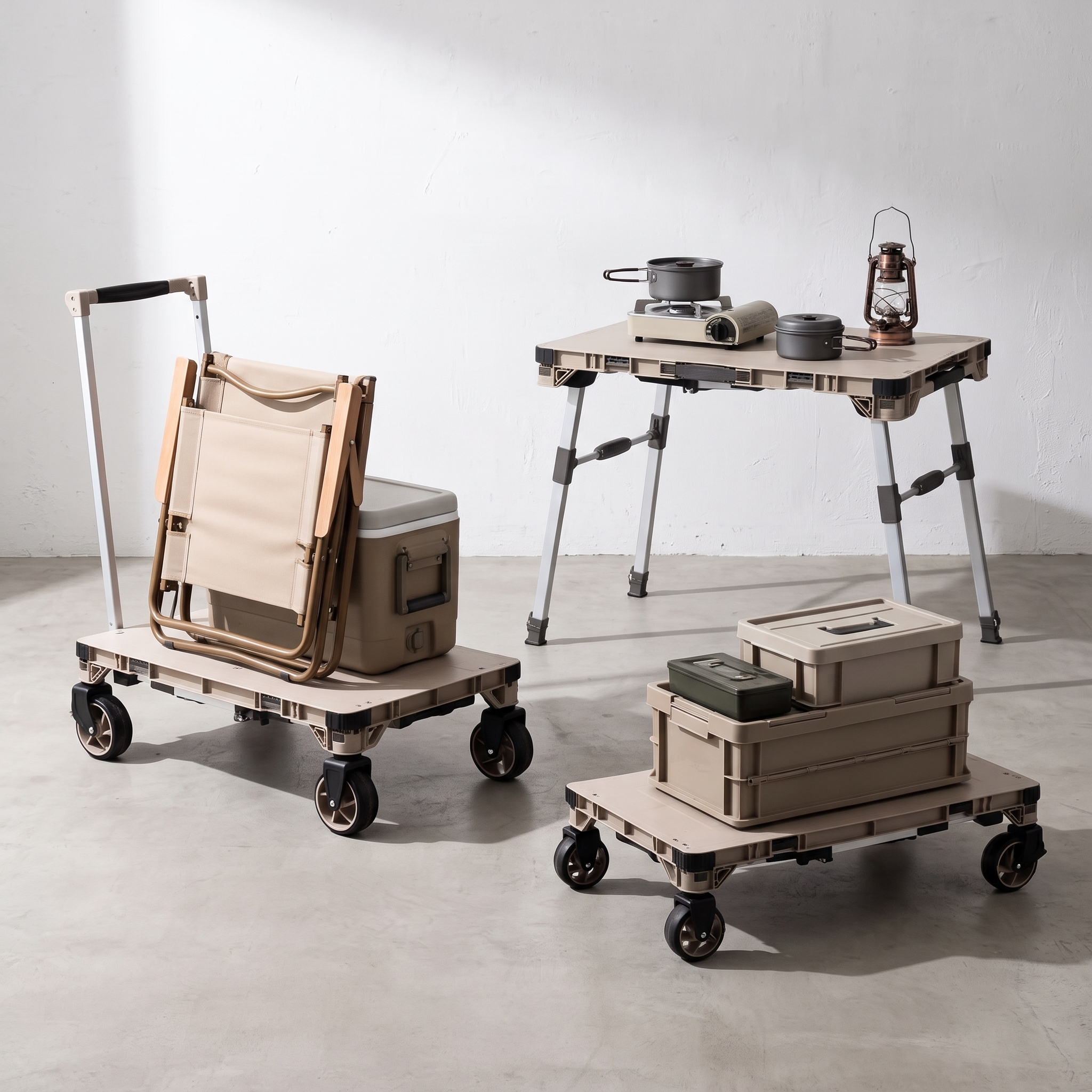 【ボックス2個付】3WAY台車 テーブルキャリーカート 約W86cm×H25cm×D57cm 耐荷重約100kg(ボックス20kg) 重量約10.4kg(ボックス3.7kg) 多機能 平台車 作業テーブル 現場 倉庫 キャンプ 屋外休憩 資材運搬 仙台銘板