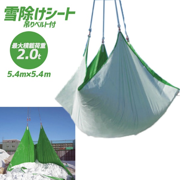 除雪シート 5.2m×5.2m 強化タイプ 0.65mm厚 最大積載荷重2.0t 吊りベルト一体型  雪除けシート 雪対策