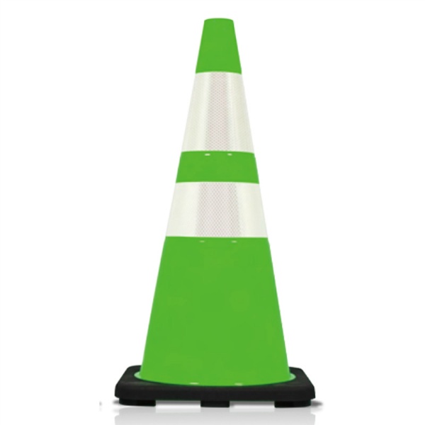 PVCプリンスコーン2 H700mm 緑／白 350×350×H700mm 三角コーン パイロン カラーコーン