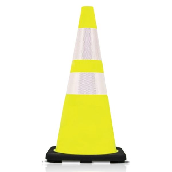 PVCプリンスコーン2 H700mm 黄／白 350×350×H700mm 三角コーン パイロン カラーコーン