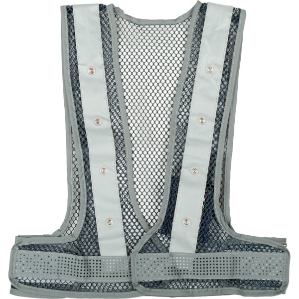 メッシュベスト 赤LEDアラベス 紺/シルバー 粗いメッシュ 通気性抜群 高視認性 夜間 工事現場 交通整備 熱中症対策 MBL-LED-DBS-R 三ツ星貿易